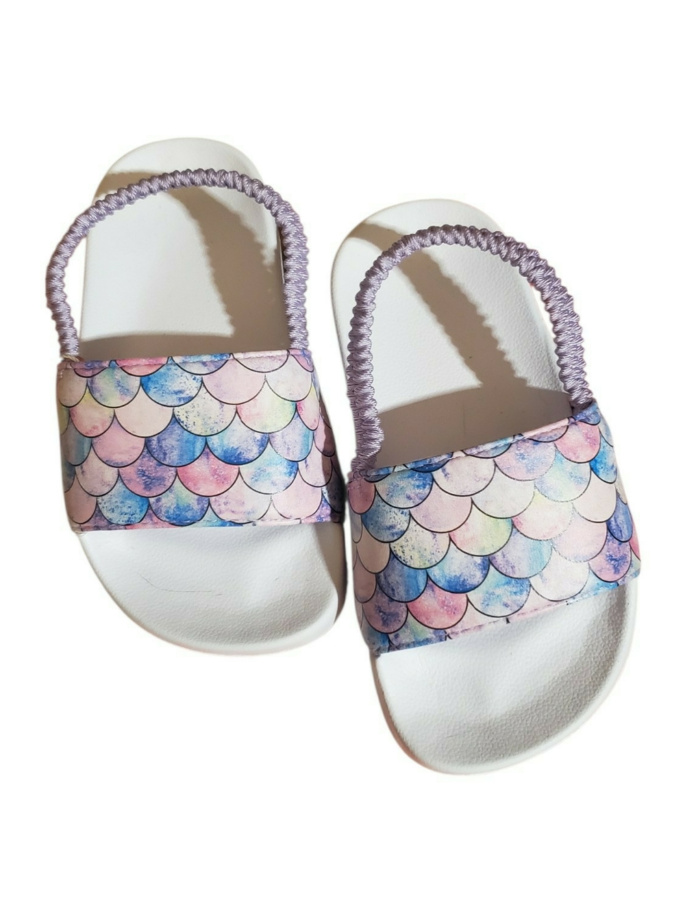 Toddlers 5-6 mermaidscale slide sandals in Pastel Lavender